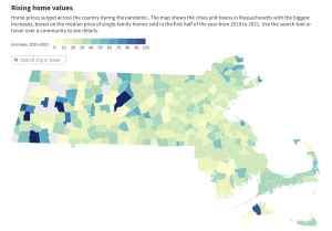 Rising home values in Western Massachusetts outpace the rest of the state. Interact with the above graphic on WBUR. (Courtesy WBUR)